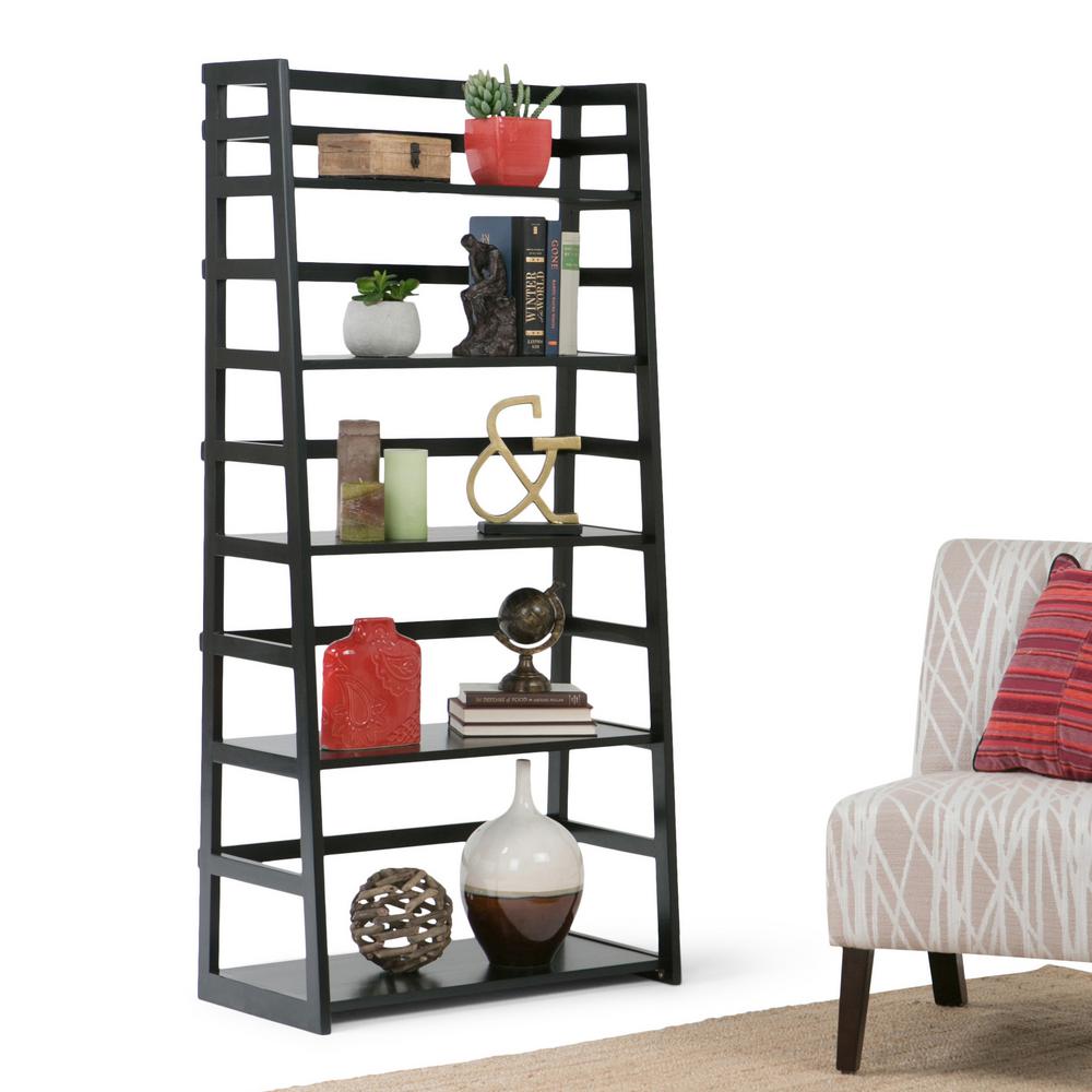 Simpli Home Acadian Black Ladder Bookcase AXSS008KD BL The Home Depot   Black Simpli Home Bookcases Axss008kd Bl 64 1000 