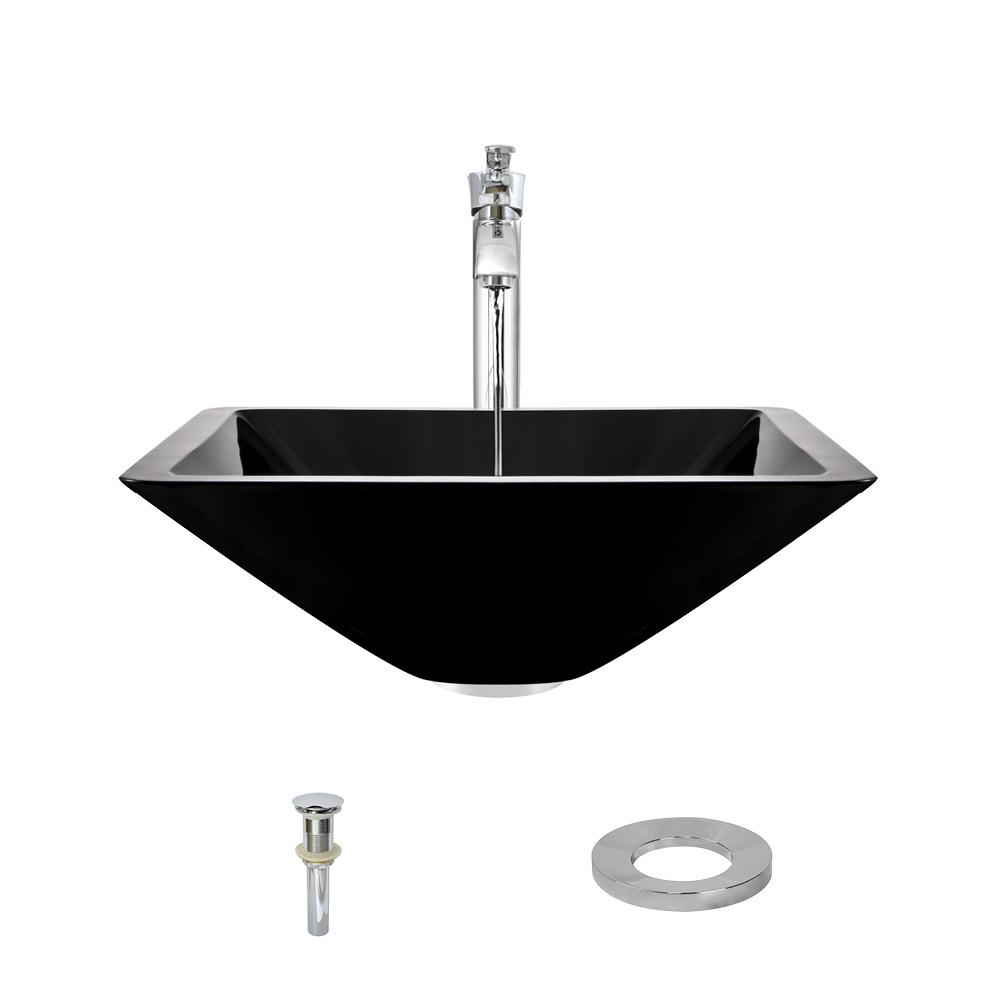 Mr Direct Glass Vessel Sink In Black With 726 Faucet And Pop Up