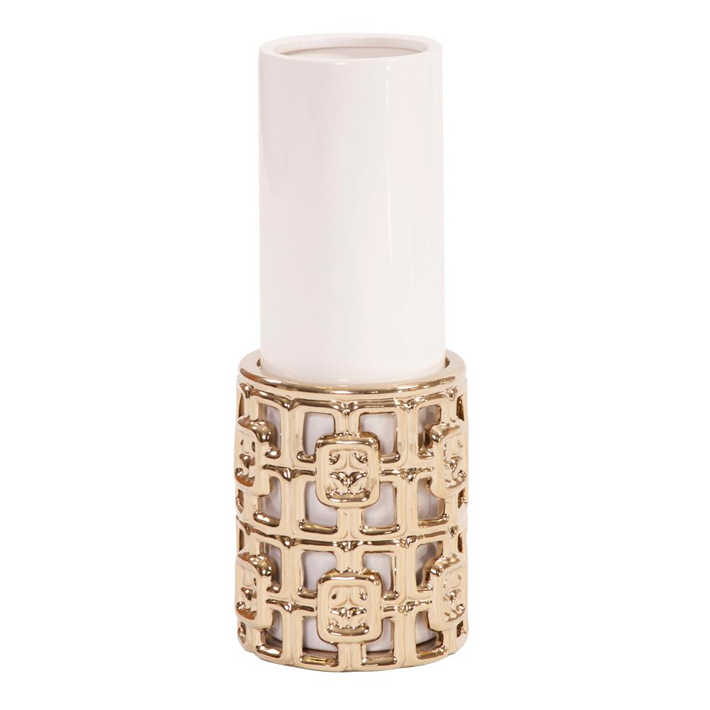 Gold Lattice Base Ceramic Cylinder Decorative Vase Small49007 The