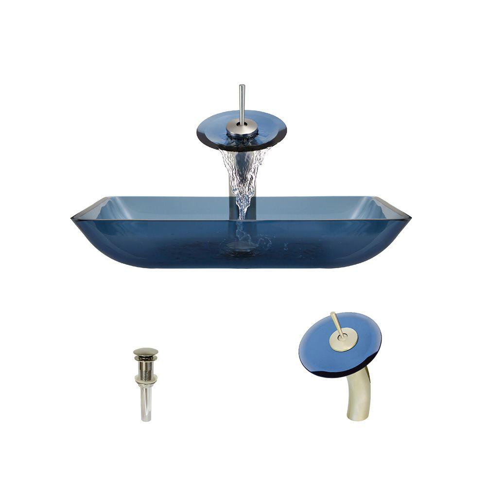 aqua faucet waterfall bathroom sink faucet brushed nickel glass spout mr direct glass vessel sink in aqua with waterfall faucet and pop up drain in brushed nickel 640 aqua faucet waterfall bathroom sink faucet brushed nickel glass spout mr direct glass vessel sink in aqua with waterfall faucet and pop up drain in brushed nickel 640