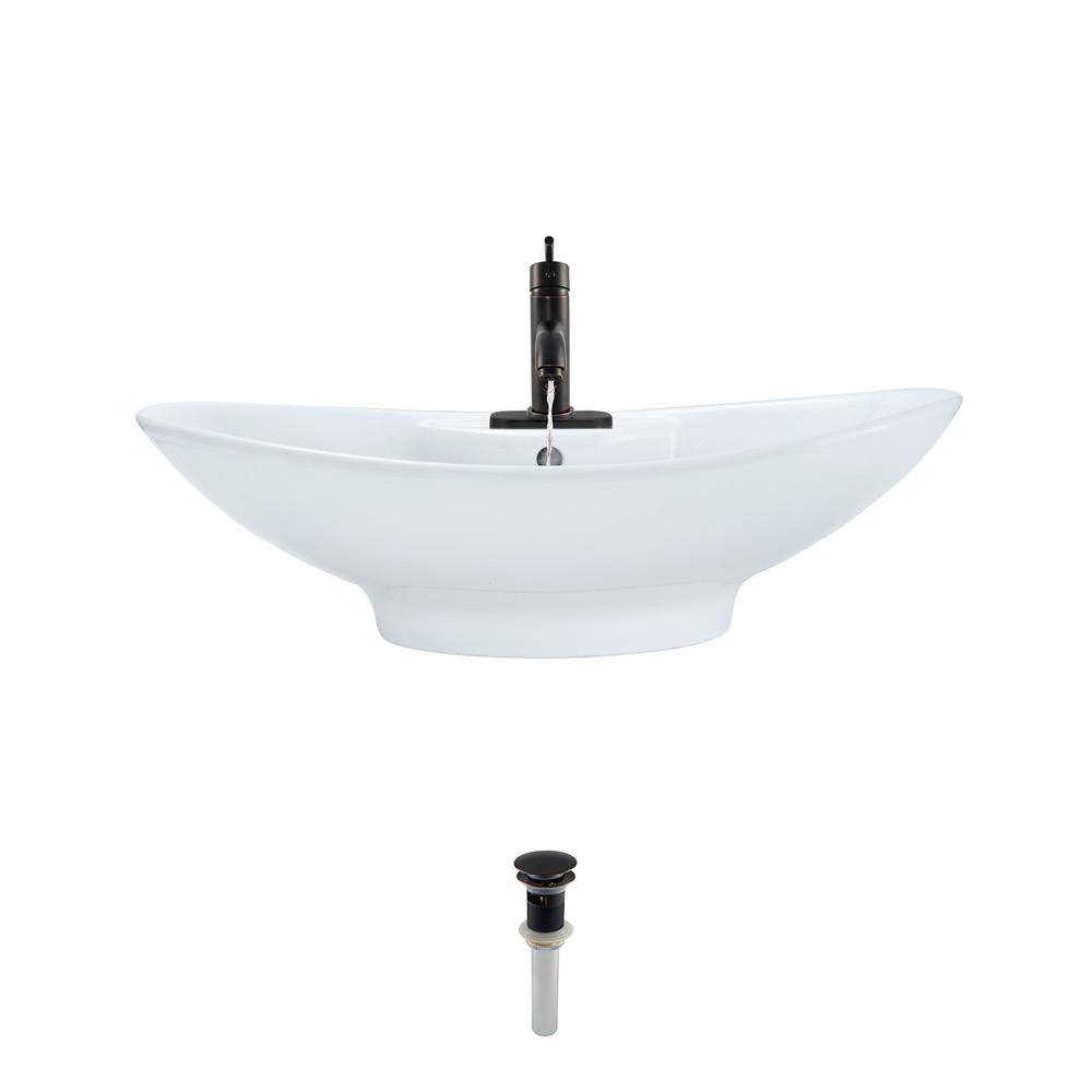 Mr Direct Porcelain Vessel Sink In White With 753 Faucet And Pop