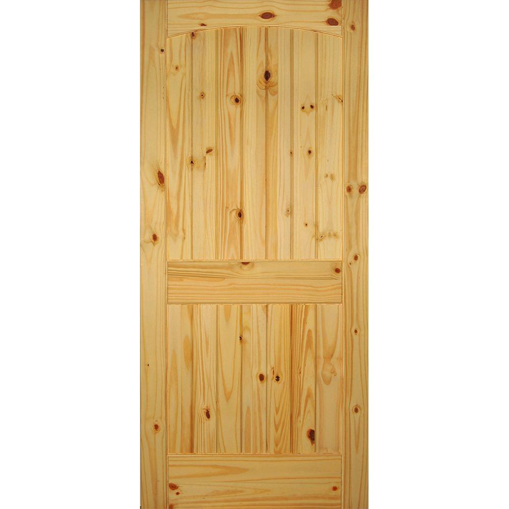 Builders Choice 36 In X 80 2 Panel Solid Core Unfinished Arch 2 Panel Solid Core Unfinished Arch Top V Grooved Knotty Pine Single Prehung Interior Door