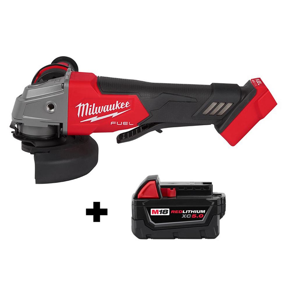 Milwaukee M18 FUEL 18-Volt Lithium-Ion Brushless Cordless 4-1/2 in./5 in. Grinder w/Paddle Switch (Tool-Only) + Milwaukee M18 18-Volt 5.0 Ah Lithium-Ion XC Extended Capacity Battery Pack (48-11-1850)