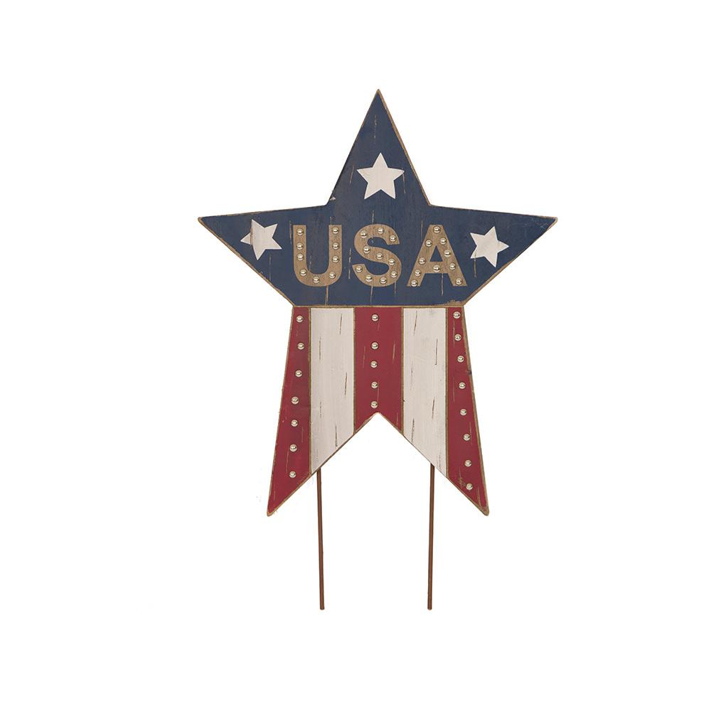 Glitzhome 24 02 In H Patriotic Wooden Studded Star Yard Stake Or