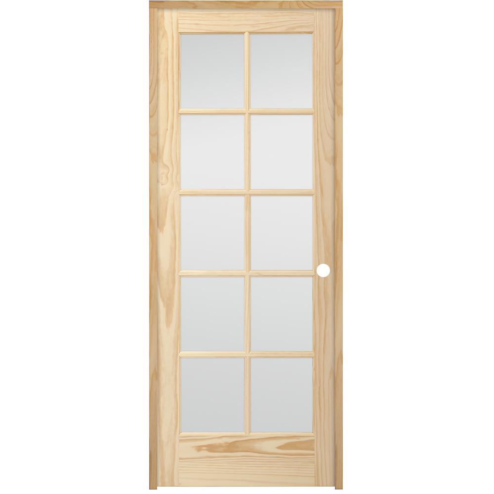 Steves Sons 32 In X 80 In 10 Lite French Unfinished Pine Left Hand Solid Core Wood Single Prehung Interior Door With Nickel Hinge
