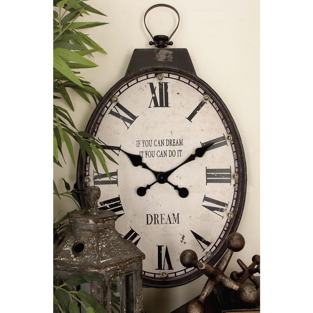 31 in. x 18 in. Vintage Iron and LED Oval Wall Clock65156 The Home Depot