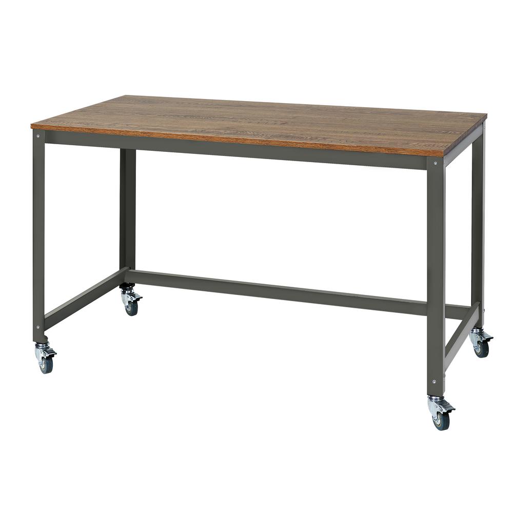 OneSpace 48 in. Rectangular Wood Grain/Gray Writing Desk with Wheels 50