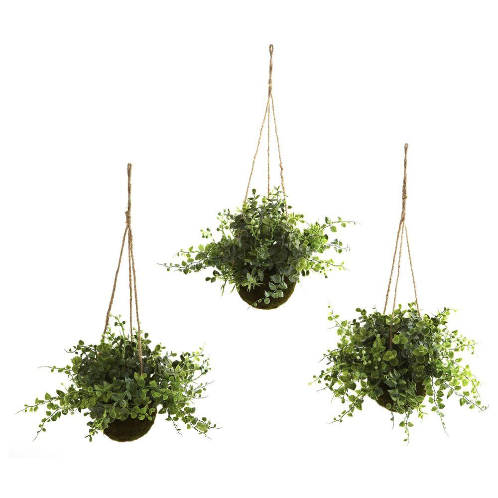 Nearly Natural Eucalyptus, Maiden Hair and Berry Hanging Basket (Set of 3)6741S3 The Home Depot