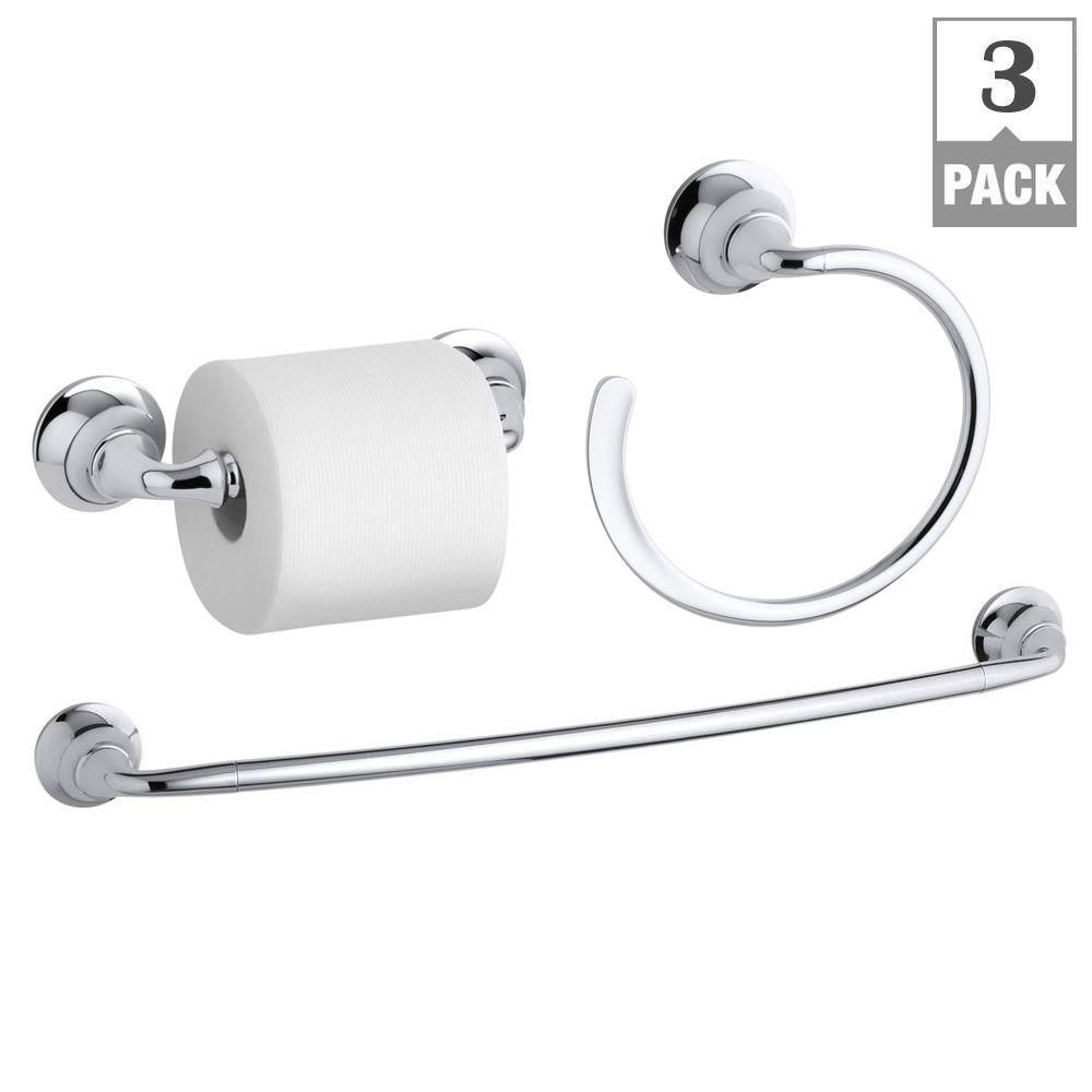 Chrome Kohler Bath Hardware Sets Bathroom The Home Forte Sculpted 3 Piece Hardware Bundle With Towel Bar Ring And Toilet Paper