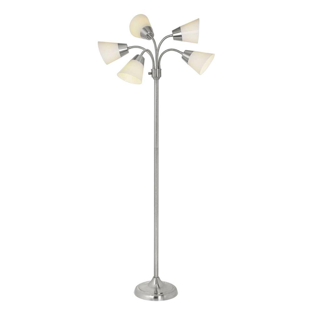 Hampton Bay 66 in. Satin Nickel Floor Lamp with 5 Plastic Bell Shades