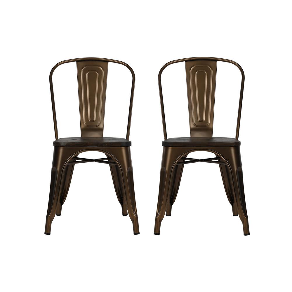 Dhp Penelope Antique Bronze Metal Dining Chair With Wood Seat Set Of 2 De50180 The Home Depot