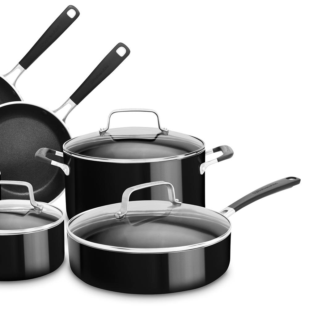 Kitchenaid Aluminum Nonstick 10 Piece Onyx Black Cookware Set With Kitchenaid Aluminum Nonstick 10 Piece Onyx Black Cookware Set With Lids Kc2as10ob The Home Depot
