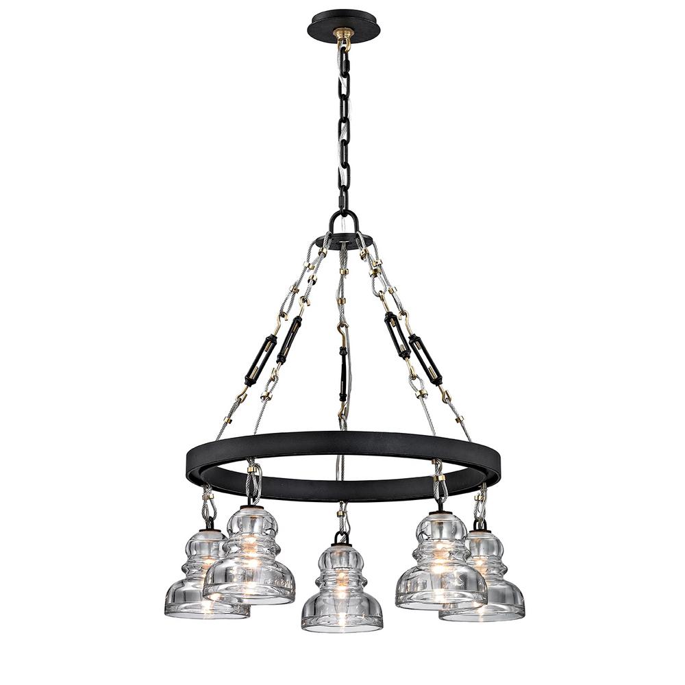 Troy Lighting Menlo 5 Light Deep Bronze Park Chandelier With Troy Lighting Menlo 5 Light Deep Bronze Park Chandelier With Historic Clear Pressed Glass Shade
