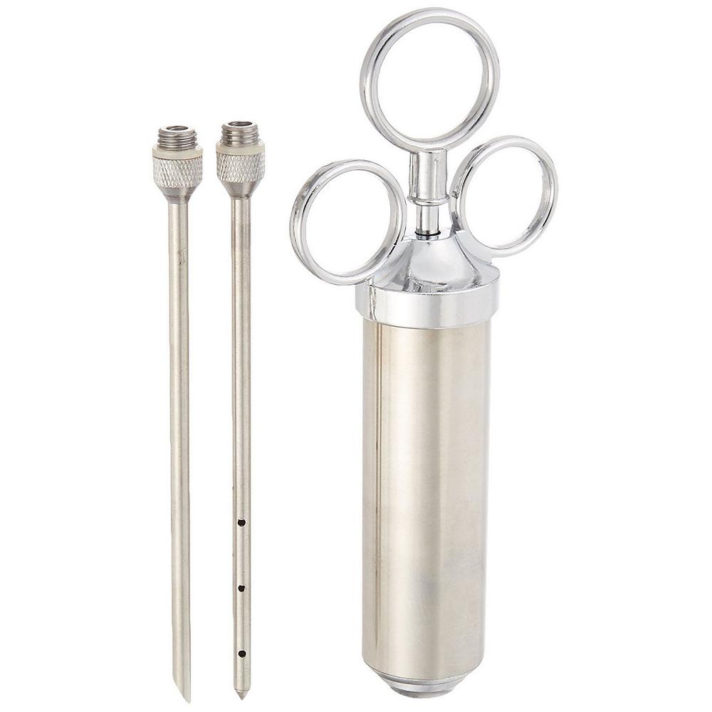 AMOYER Heavy Duty Meat Injector 304 Stainless Steel 2 Oz Seasoning Injector Marinade Injector Syringe Includes 2 Needles Silver 