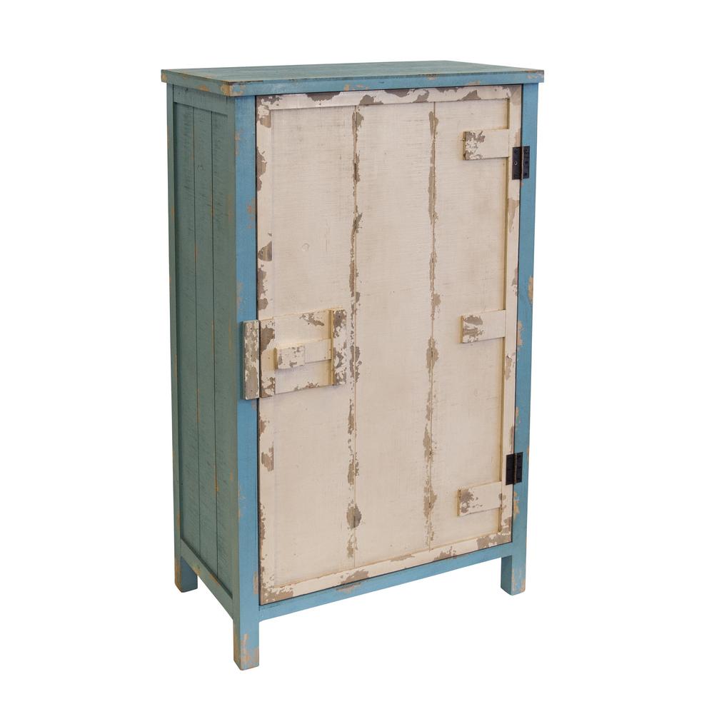 Os Home And Office Furniture Distressed Antique White Blue 1 Distressed Antique White And Blue 1 Door Pantry With 3 Shelves By Os Home Office Furniture