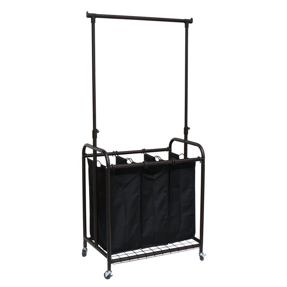 Oceanstar 3Bag Bronze Rolling Laundry Sorter with Hanging