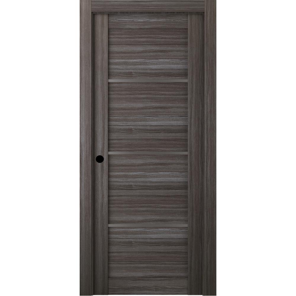 Belldinni 28 In X 80 In Nika Gray Oak Finished Right Hand Solid Core Composite 7 Lite Frosted Glass Single Prehung Interior Door