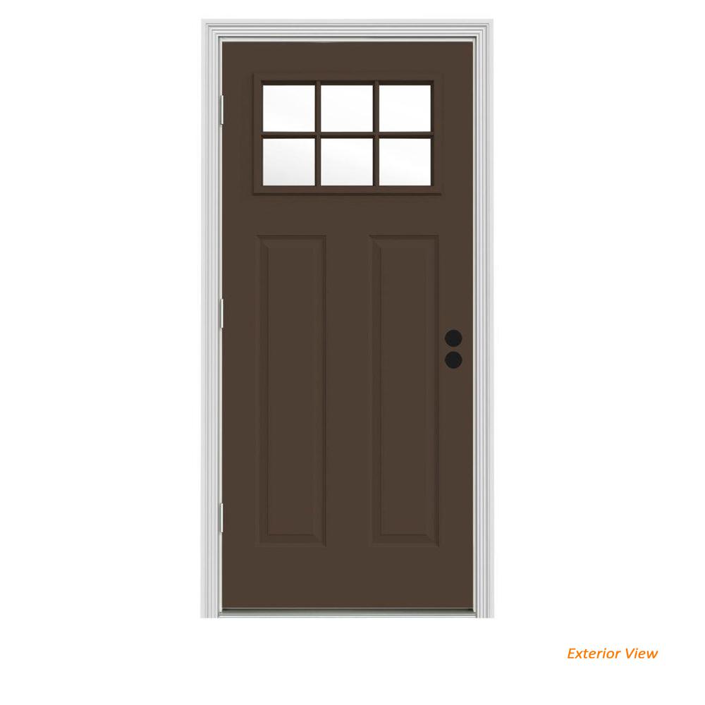 Jeld Wen 30 In X 80 6 Lite Craftsman Dark Chocolate Painted 30 In X 80 6 Lite Craftsman Dark Chocolate Painted Steel Prehung Right Hand Outswing Front Door W Brickmould