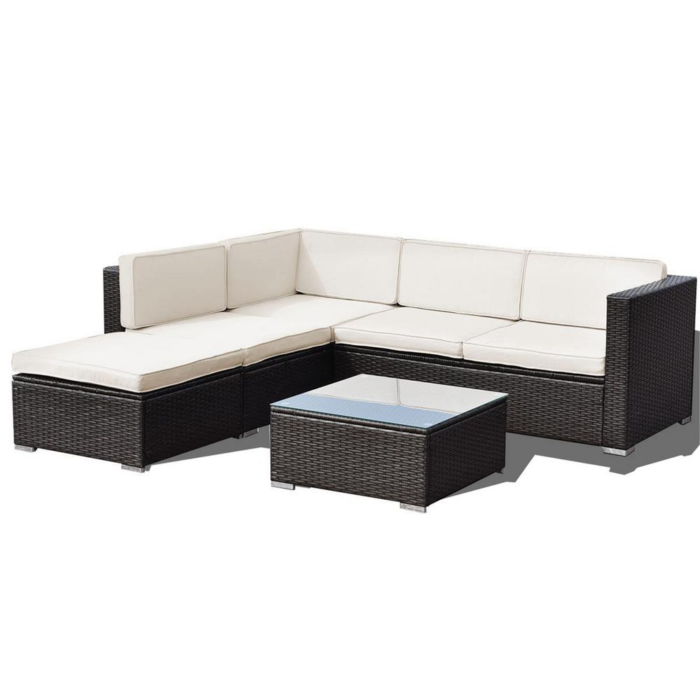 CASAINC Gray 4-Piece Wicker Patio Conversation Set with CushionGuard ...