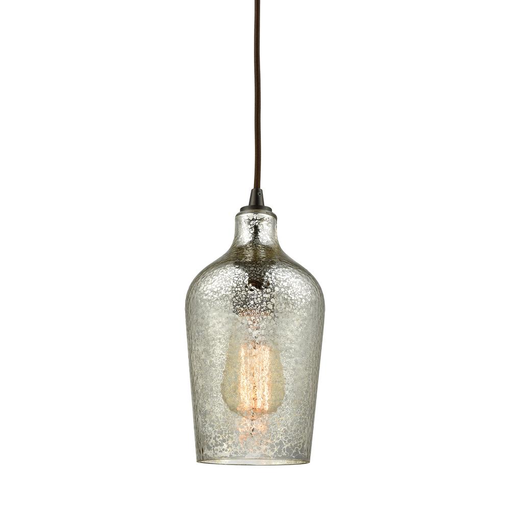 Titan Lighting Hammered Glass 1 Light Oil Rubbed Bronze With Hammered Mercury Glass Pendant