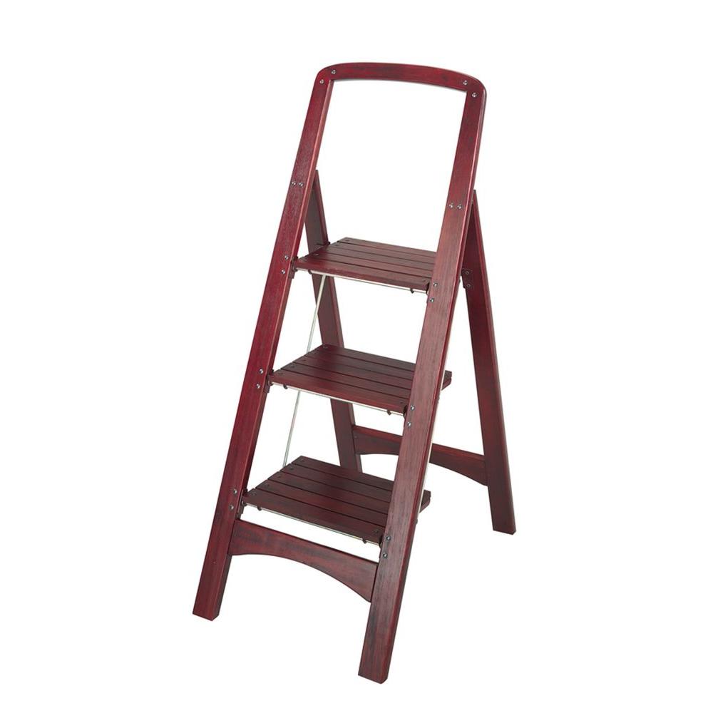 Cosco Rockford 3 Step Mahogany Wood Step Stool Ladder With 225 Lb Load   Cosco Step Stools 11255mgy1 64 1000 