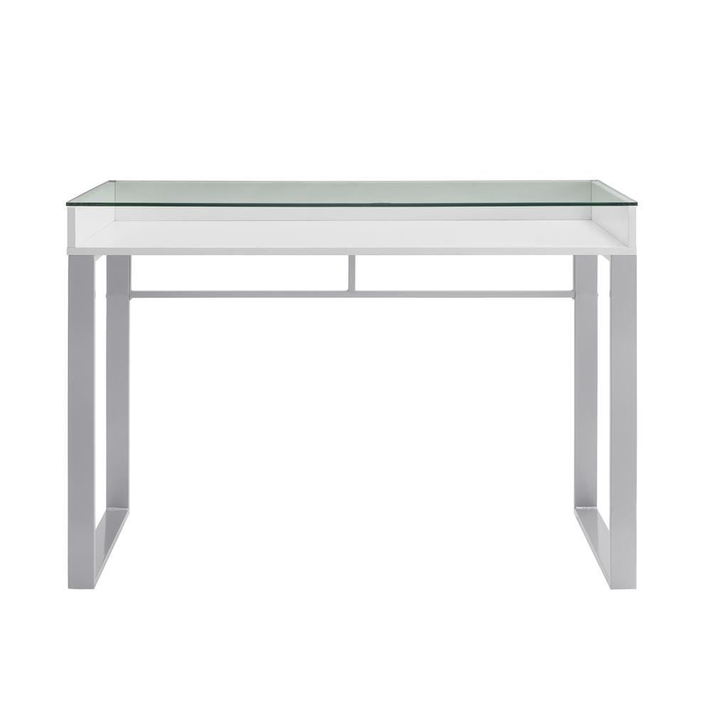 42 inch White and Gray Modern Glass Top Desk