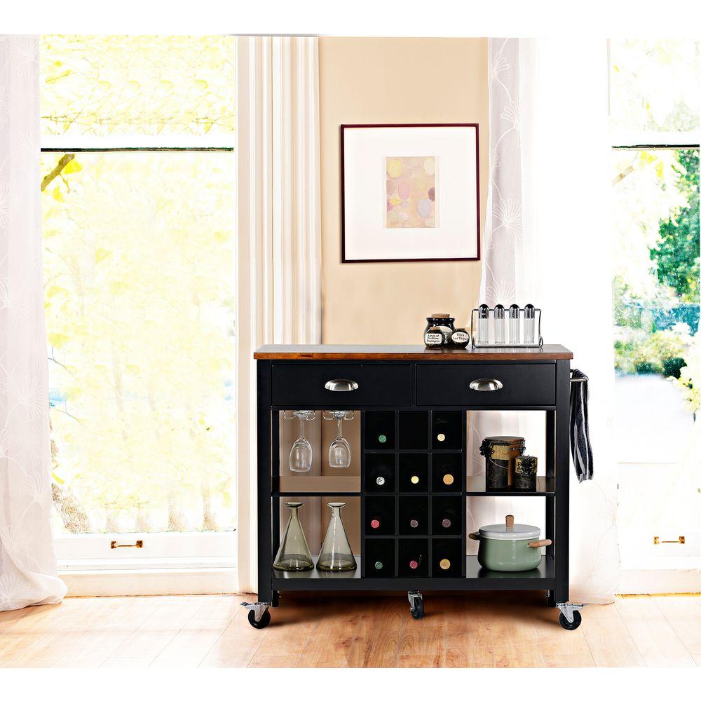 Black Kitchen Cart With Storage ZH1411892B The Home Depot   Black Kitchen Carts Zh1411892b 64 1000 