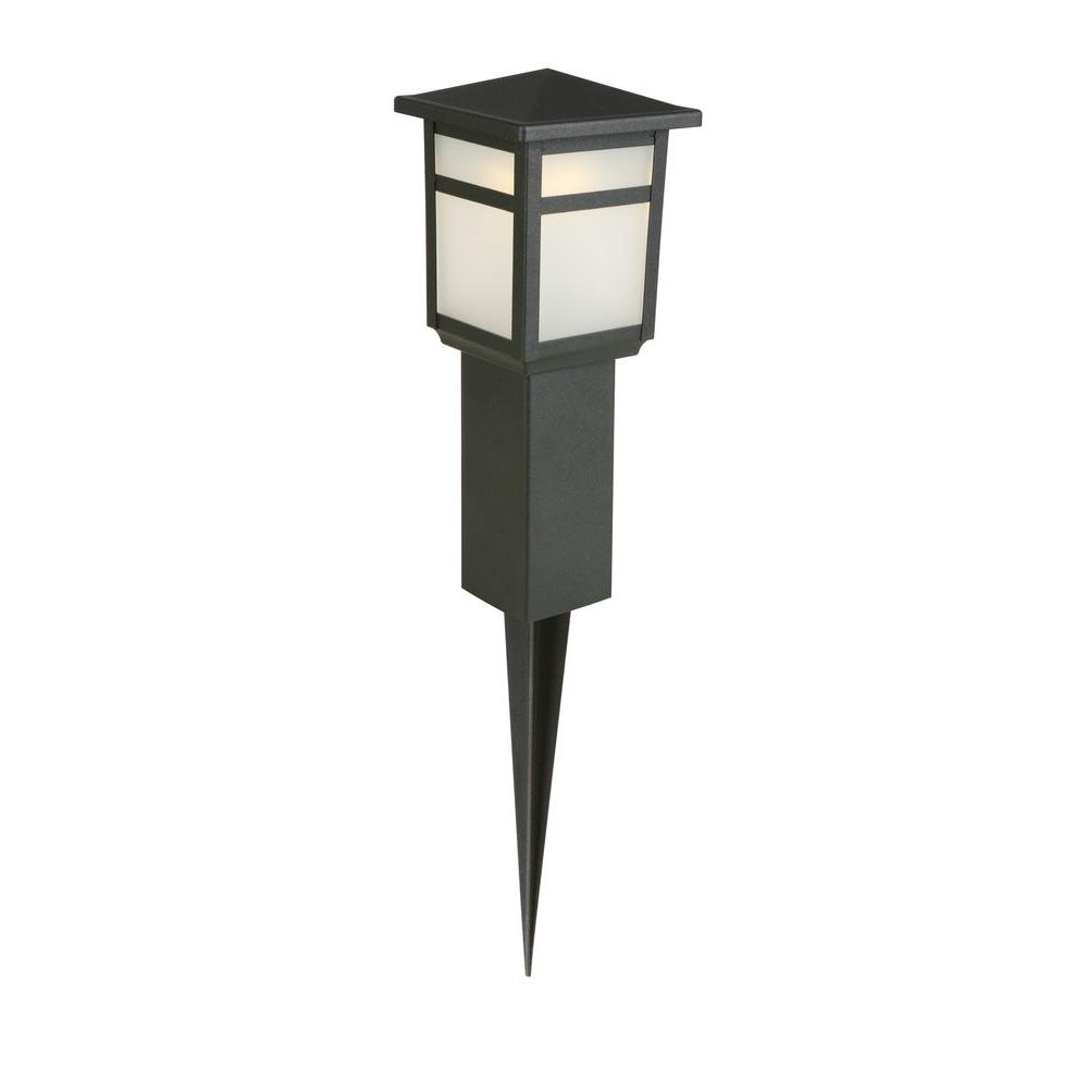 Hampton Bay Black LED Square Bollard Path Light 10-Watt Frosted Glass ...