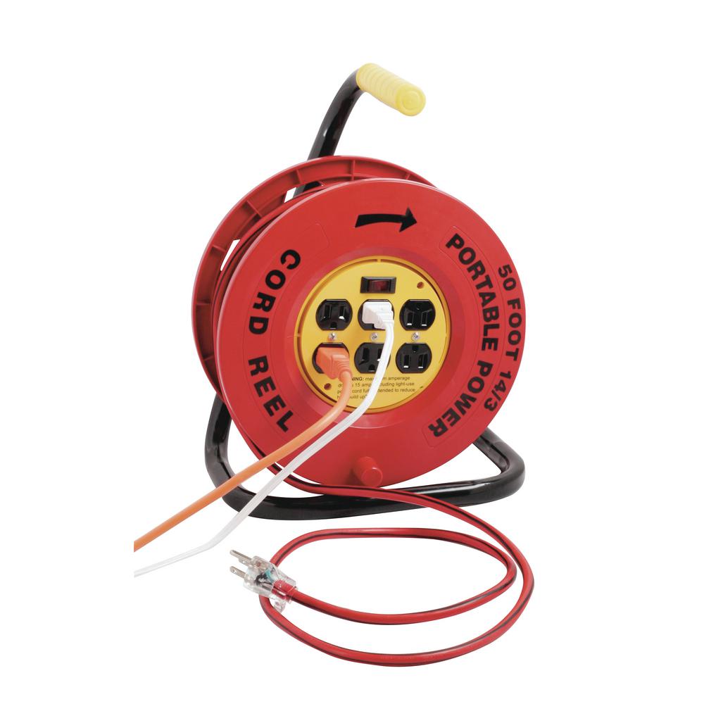 50 ft 12//3 Cord Portable Reel Station 6 Outlet Extension Electric Power Cable