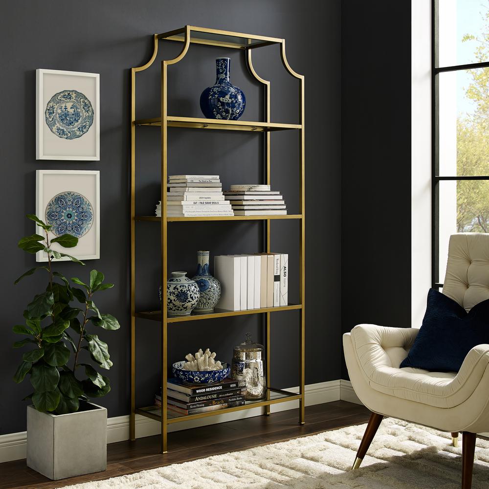 Crosley 80 In Gold Clear Metal 4 Shelf Etagere Bookcase With Open Metal 4 Shelf Etagere Bookcase