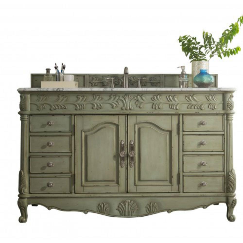 James Martin Signature Vanities St 60 In W Single Vanity Celadon With Marble Top Carrara White Basin