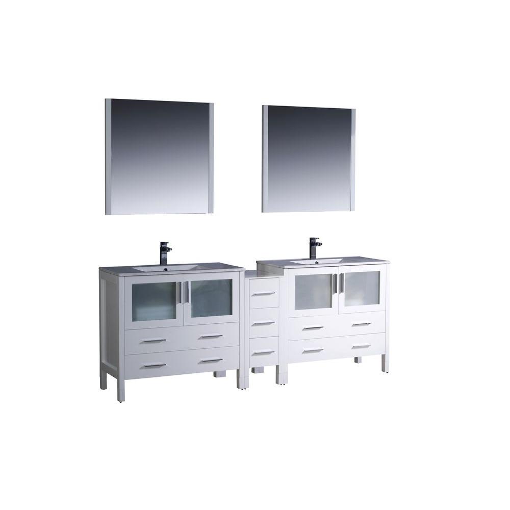 Fresca Torino 84 in. Double Vanity in White with Ceramic Vanity Top in