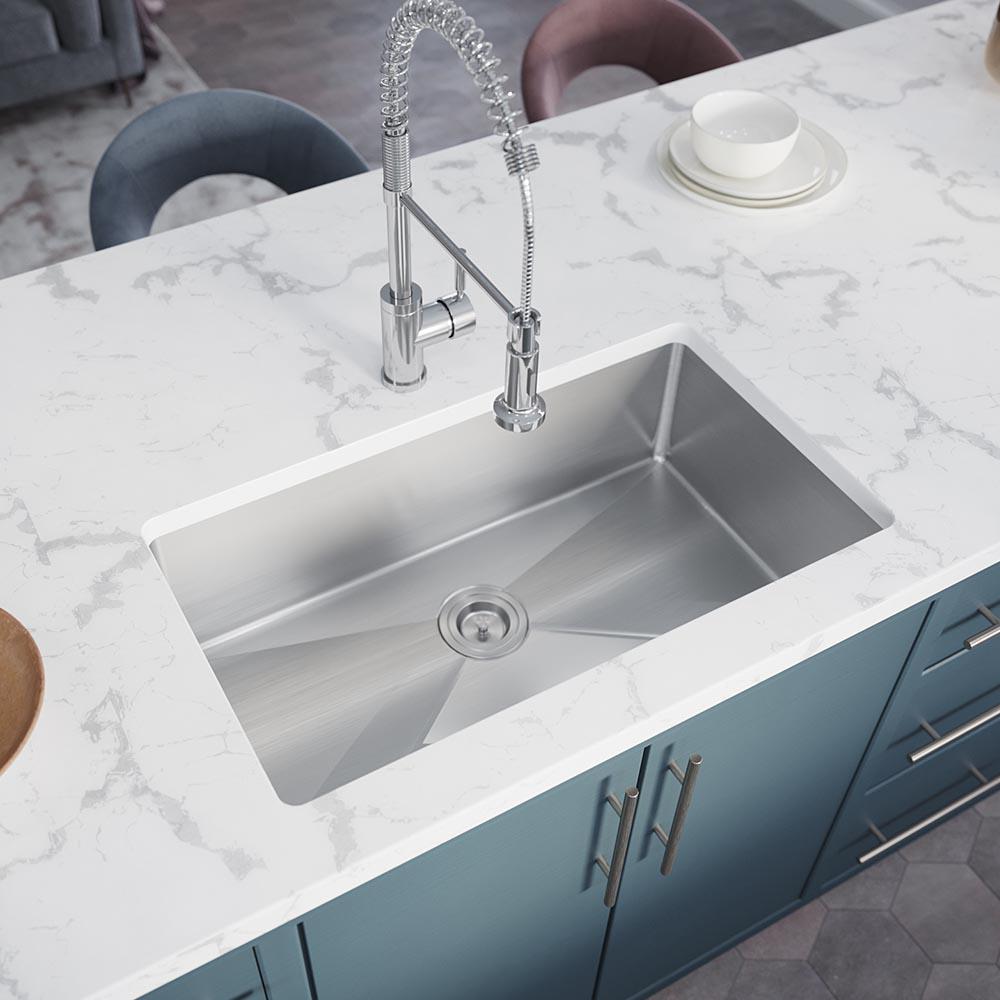 Mr Direct Stainless Steel 31 3 4 In Single Bowl Undermount Kitchen Sink With White Sinklink 3120s 16 Slw The Home Depot