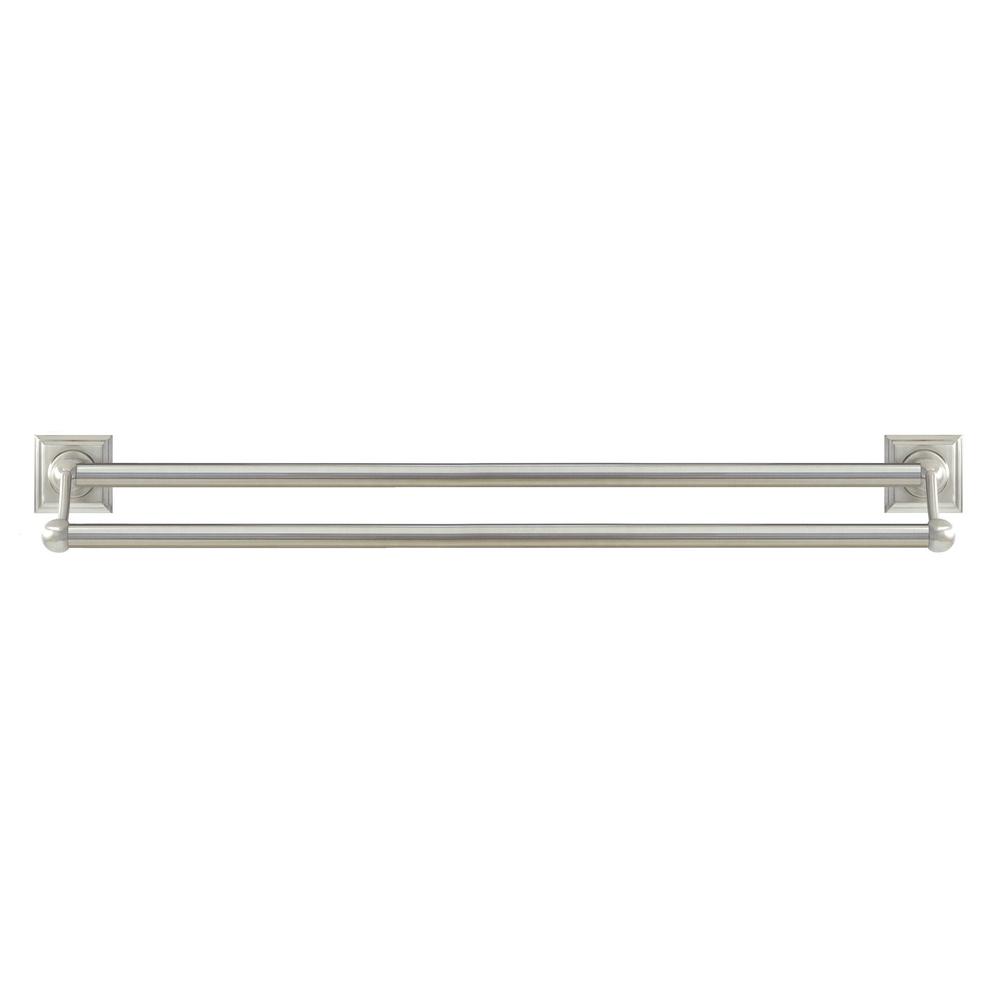 Space aluminum bathroom double towel bar holder with hangers black wall mounted. modona square 24 in double towel bar in satin nickel 8024d sn the home depot