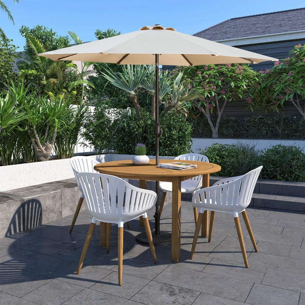 Hampton Bay 9 Ft Round Solar Powered Patio Umbrella In Taupe 50400145 Web The Home Depot