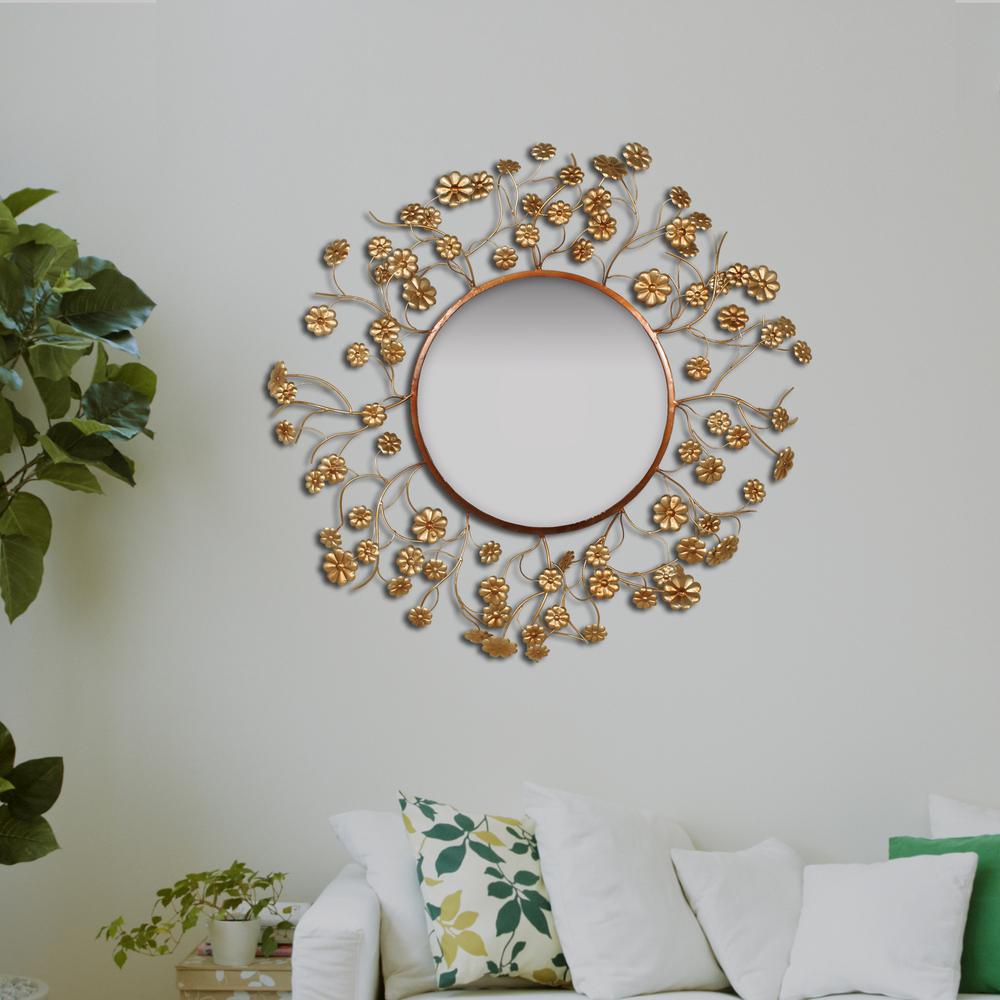 Round Fl Aged Gold Wall Mirror 2630 The Home Depot Round Fl Aged Gold Wall Mirror 2630