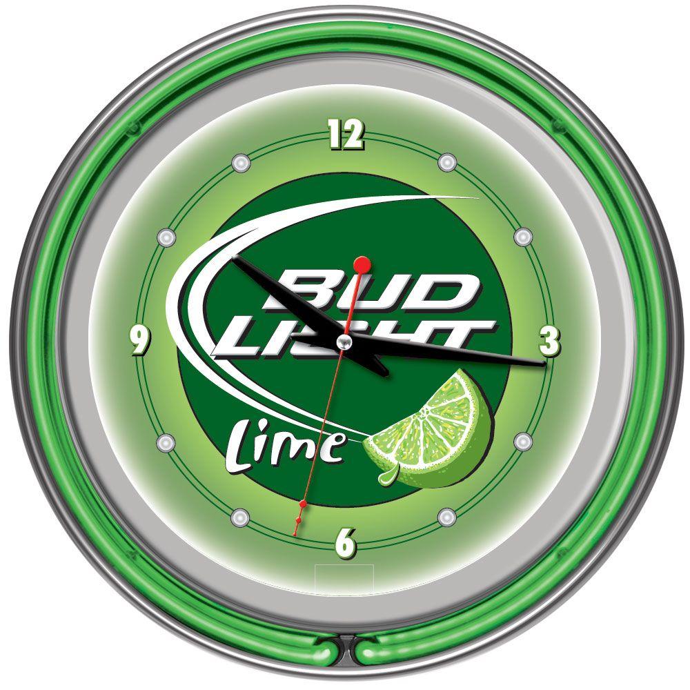 Trademark Global 14 In Bud Light Lime Neon Wall Clock Ab1400 Bllime The Home Depot