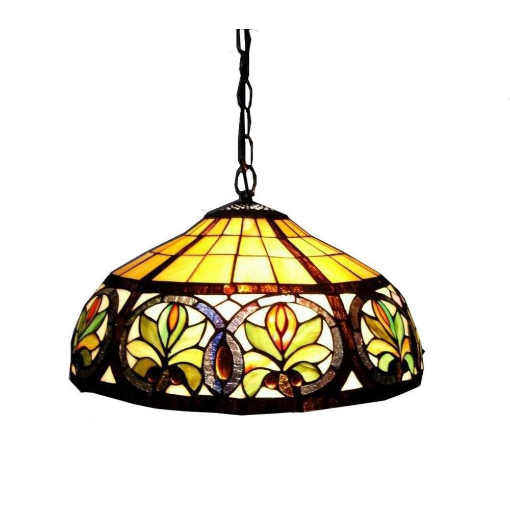 Multicolored Standard Warehouse Of Tiffany Lighting The Home 2 Light Antique Bronze Hanging Pendant With Clic Stained Gl