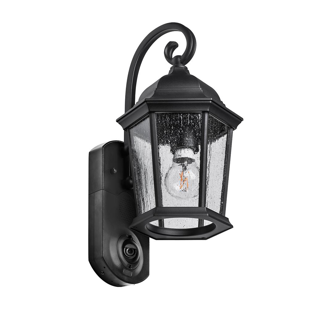 Maximus Coach Smart Security Textured Black Metal And Glass Outdoor Wall Lantern Sconce