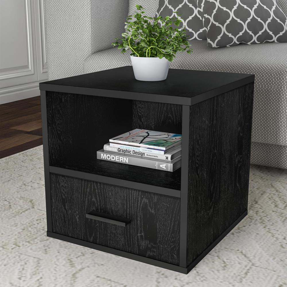 Lavish Home Black Modular Cube End Table With Drawer Hw0200203 The Home Depot