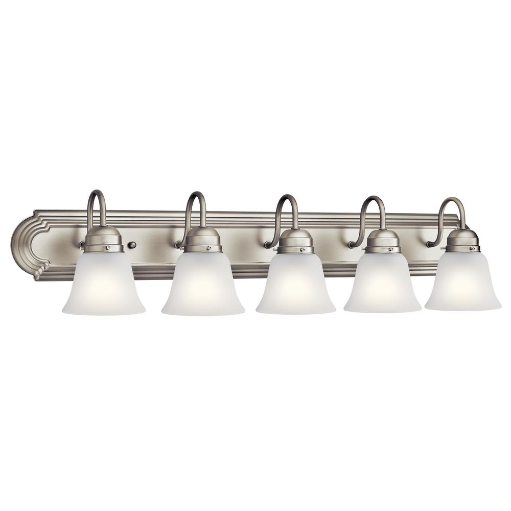 Kichler Independence 36 In 5 Light Brushed Nickel Vanity Light With Frosted Glass Shade 5339nis The Home Depot