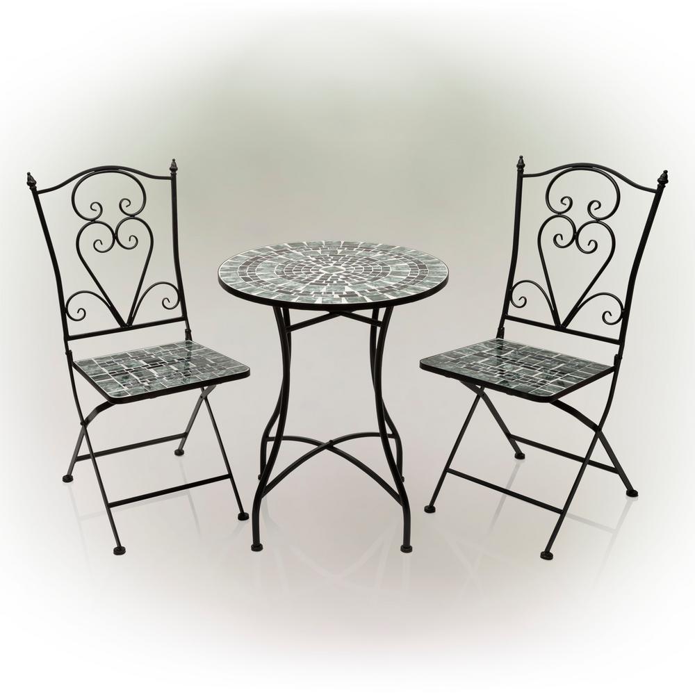 Alpine Corporation Indoor/Outdoor Marbled Glass Mosaic 3Piece Metal Bistro Set Folding Table