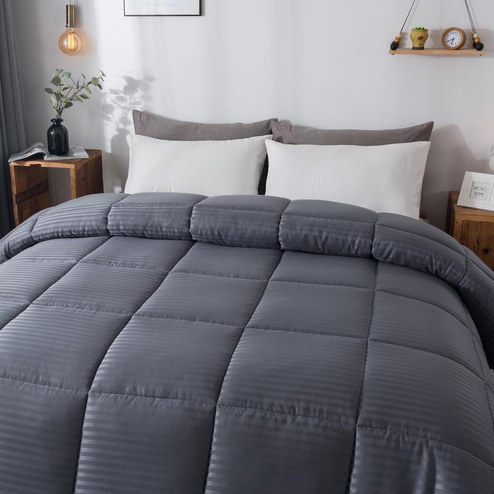 New Sega Home Dobby Stripe Grey Down Alternative Comforter King