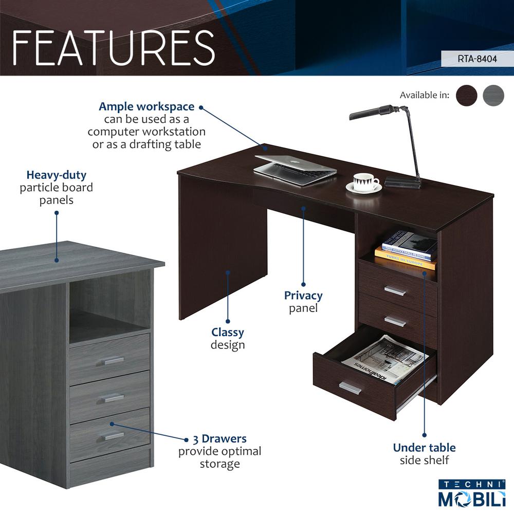 Techni Mobili Classic Grey Computer Desk With Multiple Drawers Rta Techni Mobili Classic Grey Computer