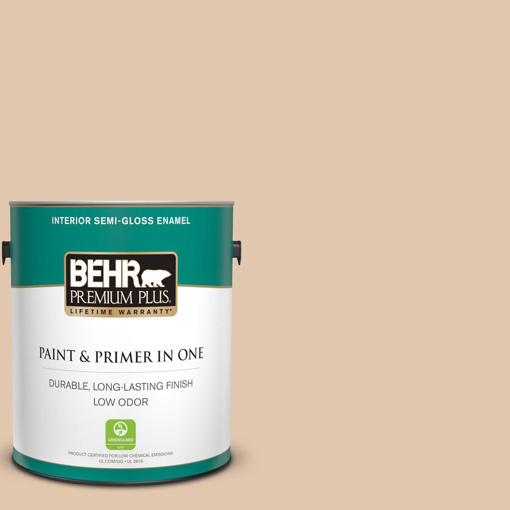 BEHR PREMIUM PLUS 1 gal. MQ208 Irish Cream SemiGloss Enamel Low Odor