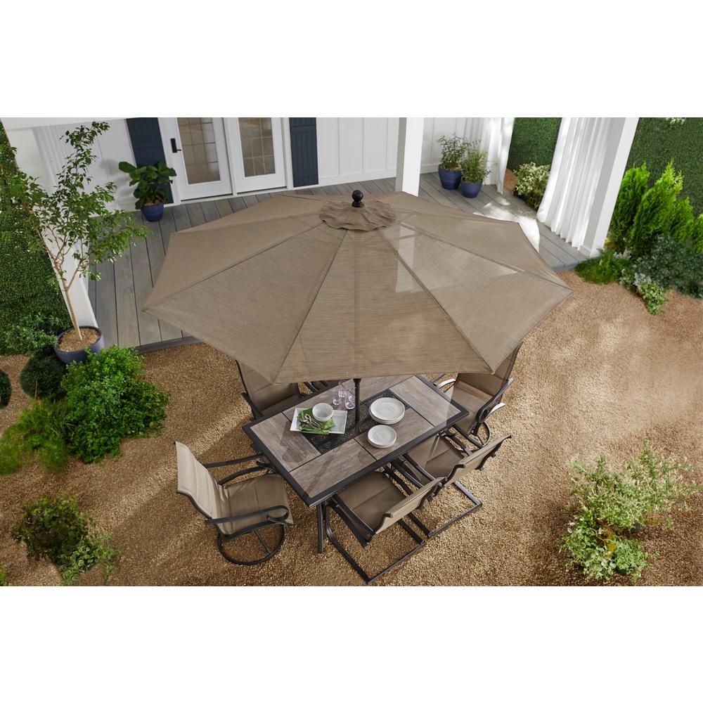 Hampton Bay 11 Ft Led Round Offset Outdoor Patio Umbrella In Sunbrella Sand Yjaf052 A The Home Depot