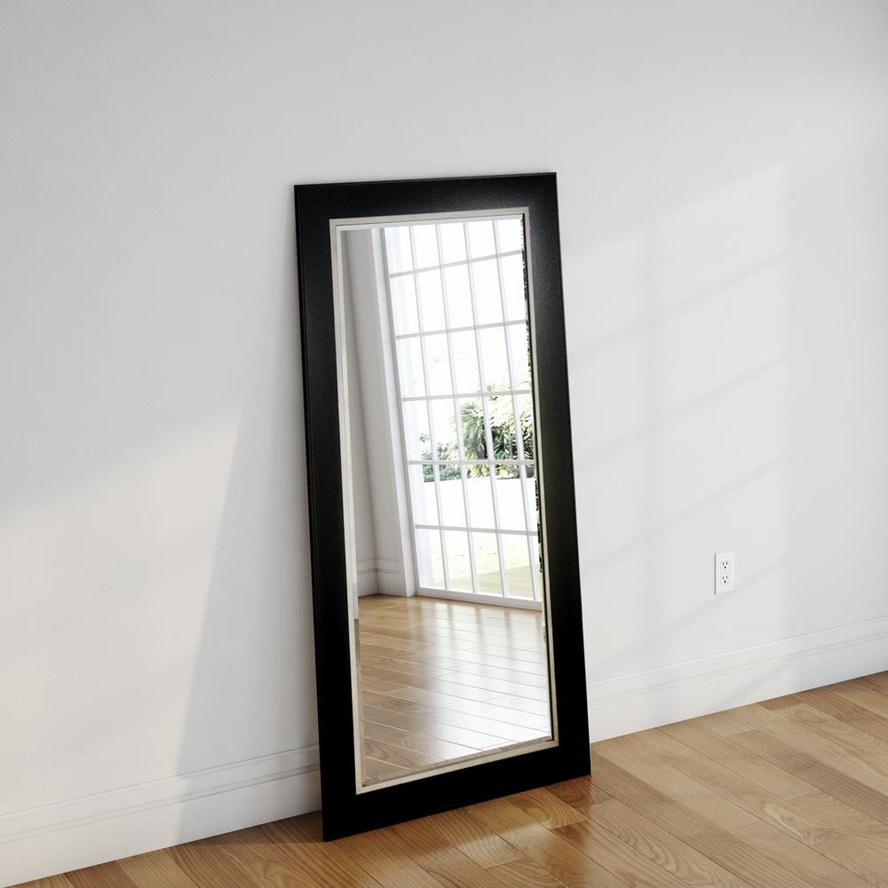 33 in. x 66.5 in. Grand Black and Aged Silver Beveled Full Body Mirror