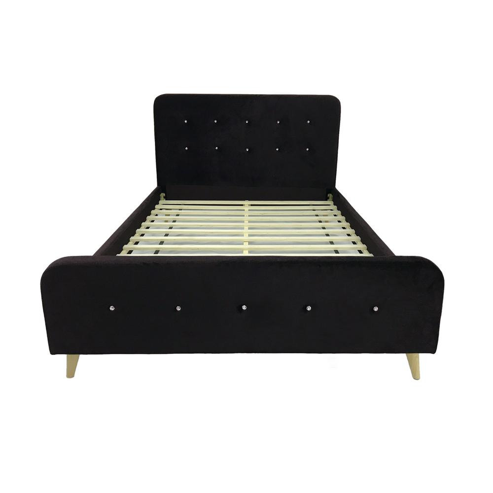 Noble House Priya MidCentury Modern QueenSize Black Velvet and Wood Bed Frame304610 The