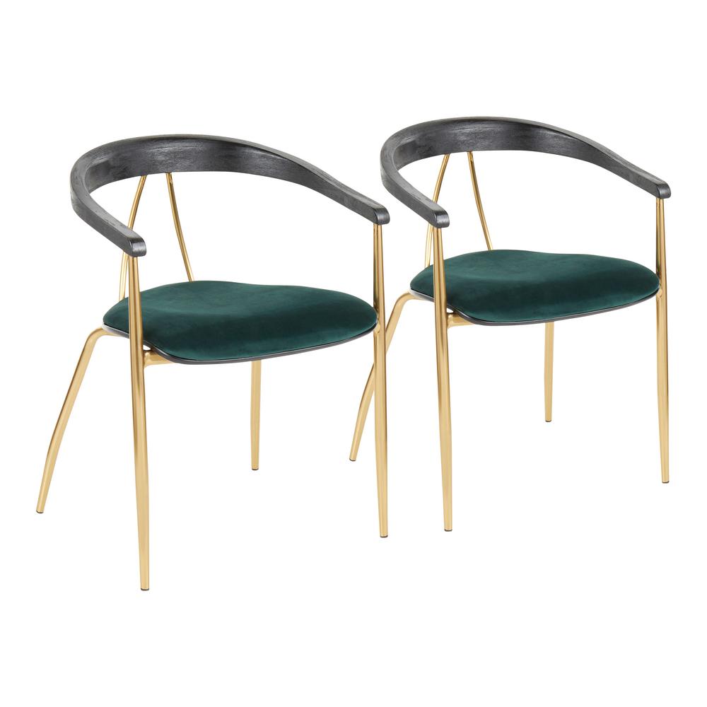 Lumisource Vanessa Gold And Green Velvet Dining Chair With Black Wood Accent Set Of 2 Ch Vnesa Auvgn2 The Home Depot