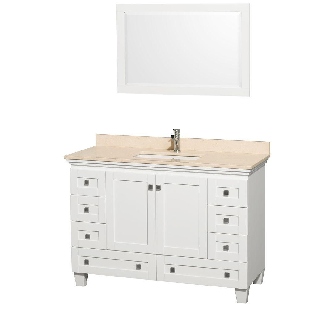 Wyndham Collection Acclaim 48 In Vanity White With Marble Vanity In White With Marble Top Ivory Square Sink And Mirror